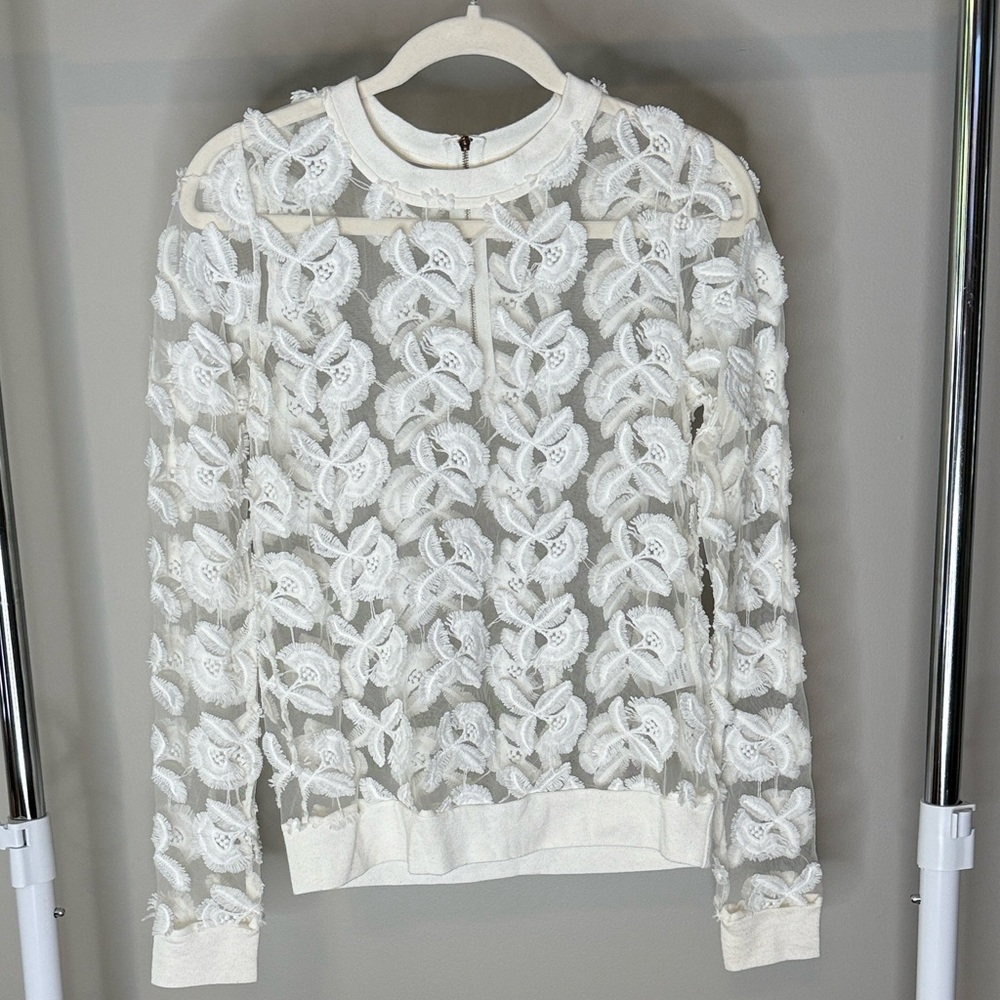 Piperlime White Floral See Through Lace Blouse
